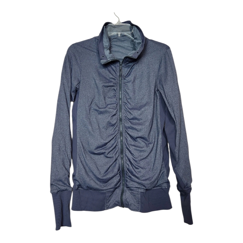 Navy Ruched Zip-Up Jacket